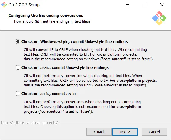 Git for Windows line endings settings