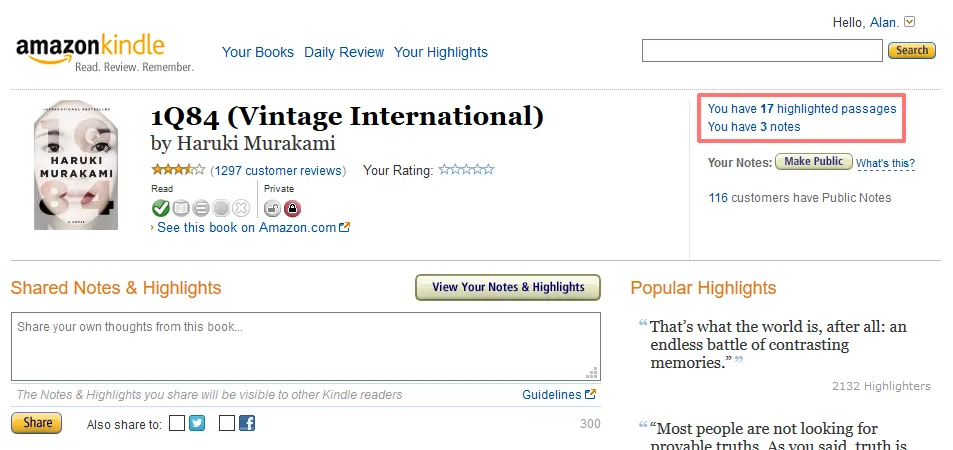 Link to page containing highlight data