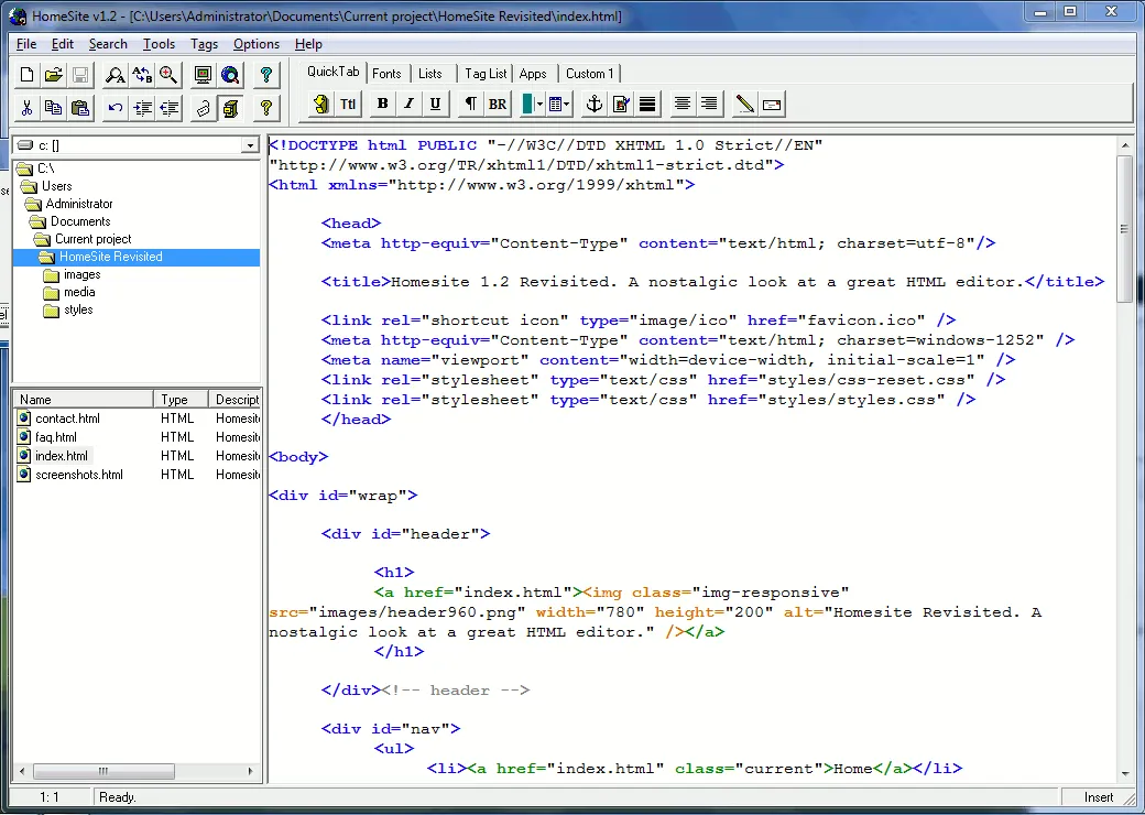 Screenshot of HomeSite
